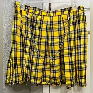 Hot Topic Yellow Plaid Mini Skirt with Chains